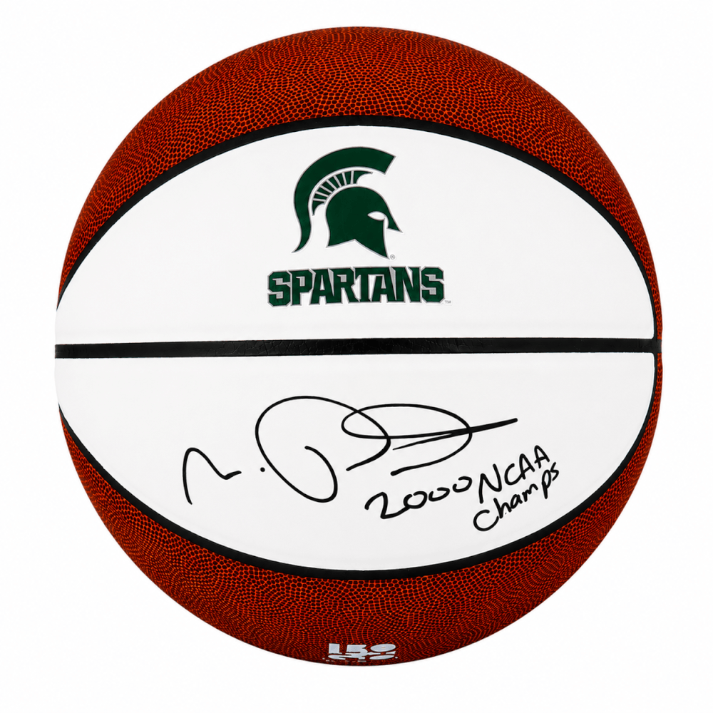Morris Peterson Signed Michigan State Spartans Logo Brands White Logo Basketball w/2000 NCAA Champs