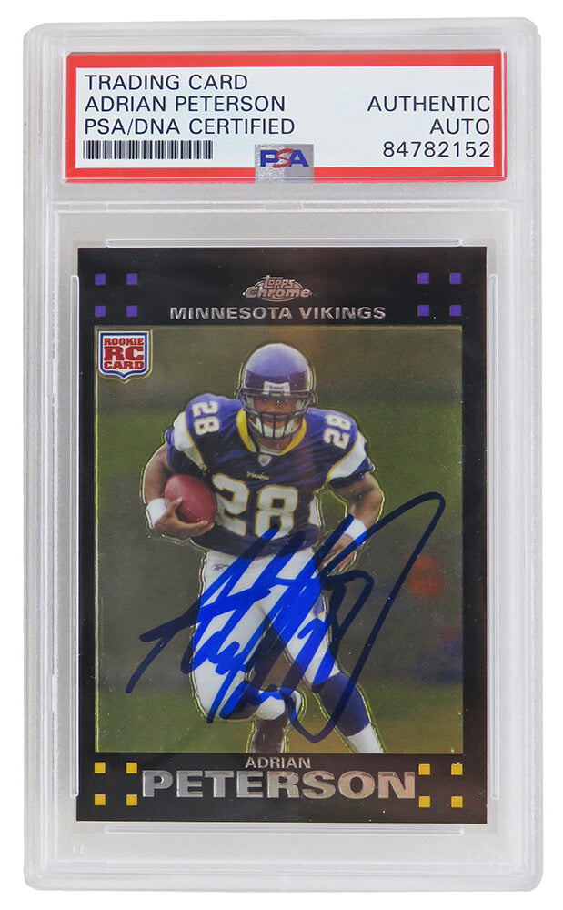 Adrian Peterson Signed Minnesota Vikings 2007 Topps Chrome Football Rookie Trading Card #TC181 (PSA Encapsulated)