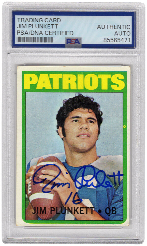Jim Plunkett Signed Patriots 1972 Topps Rookie Football Card #65 - (PSA Encapsulated)