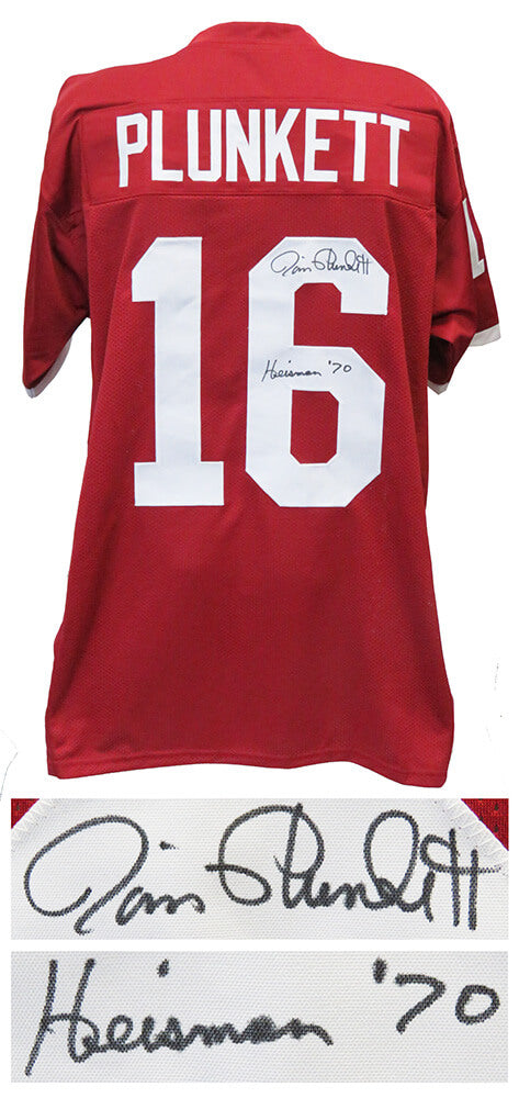 Jim Plunkett Signed Red Throwback Custom Football Jersey w/Heisman'70