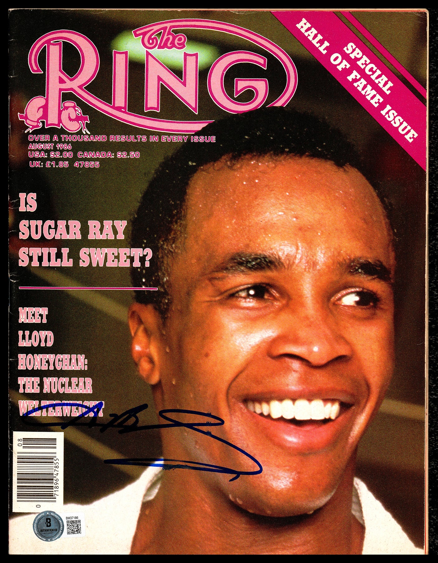 Sugar Ray Leonard Autographed Ring Magazine Beckett BAS QR #BM37186