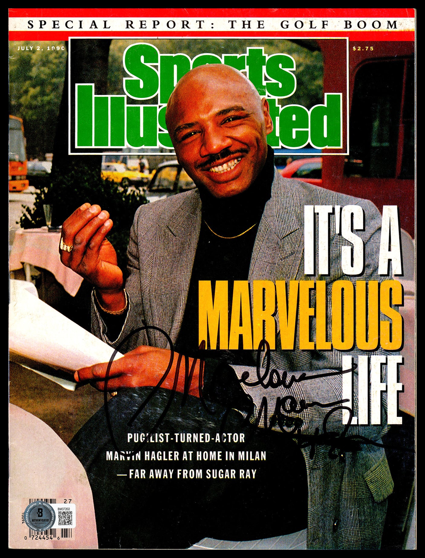 Marvelous Marvin Hagler Autographed Sports Illustrated Magazine Beckett BAS QR #BM37202