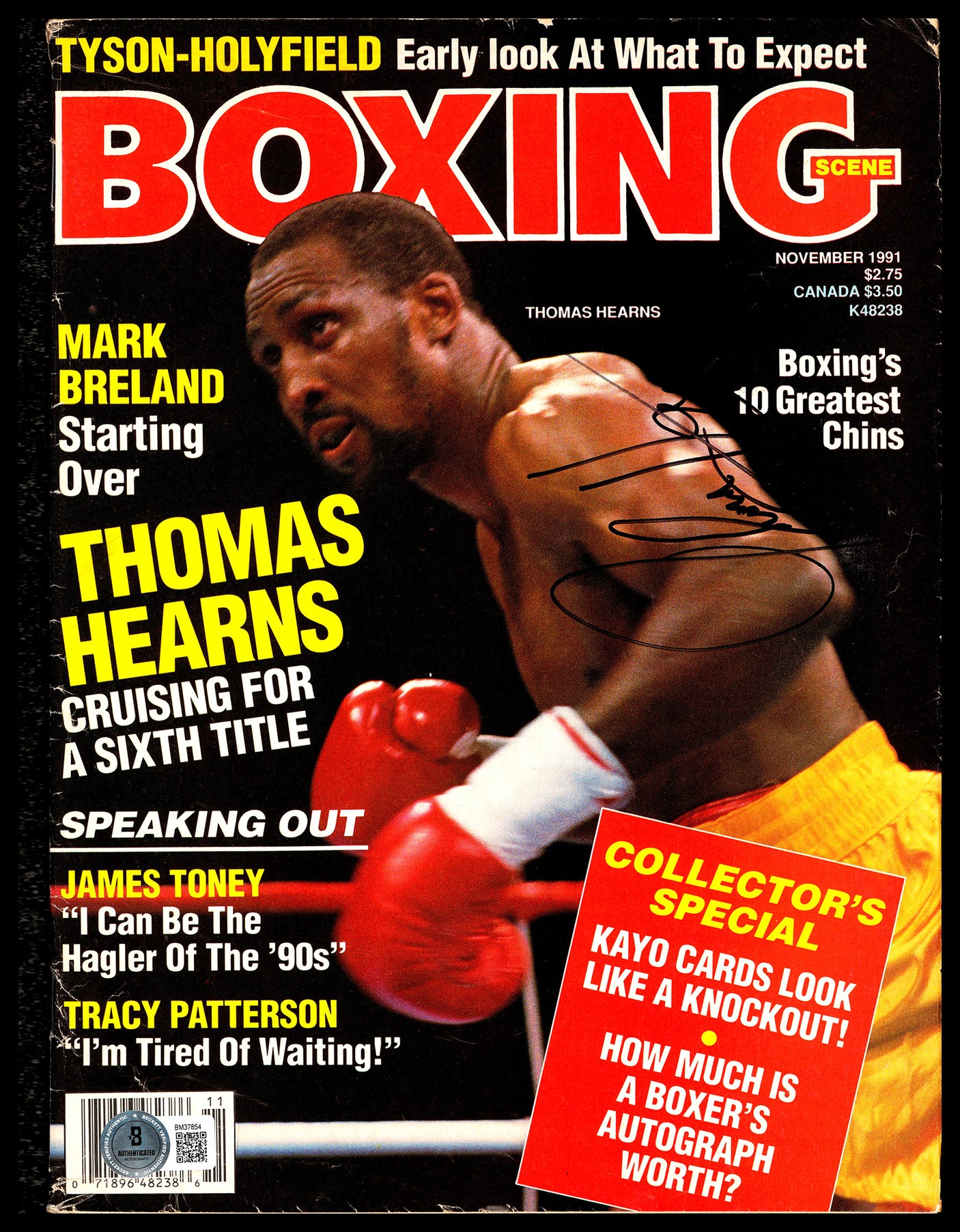 Thomas Hit Man Hearns Autographed Magazine Beckett BAS QR #BM37854