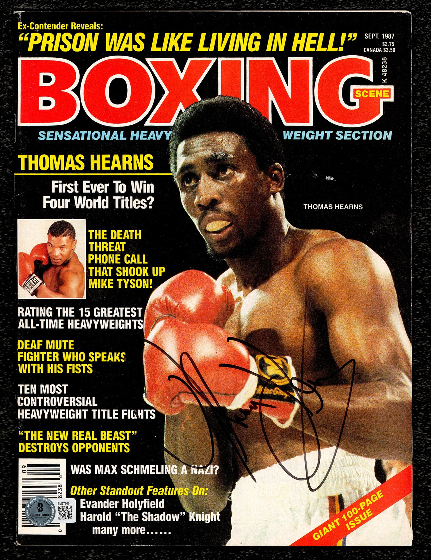 Thomas Hit Man Hearns Autographed Magazine Beckett BAS QR #BM37868