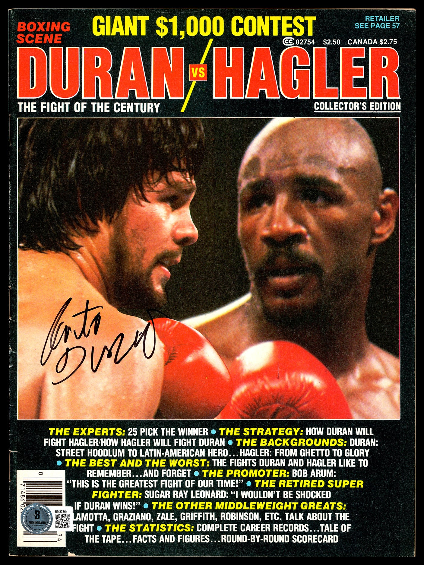 Roberto Duran Autographed Magazine Beckett BAS QR #BM37864