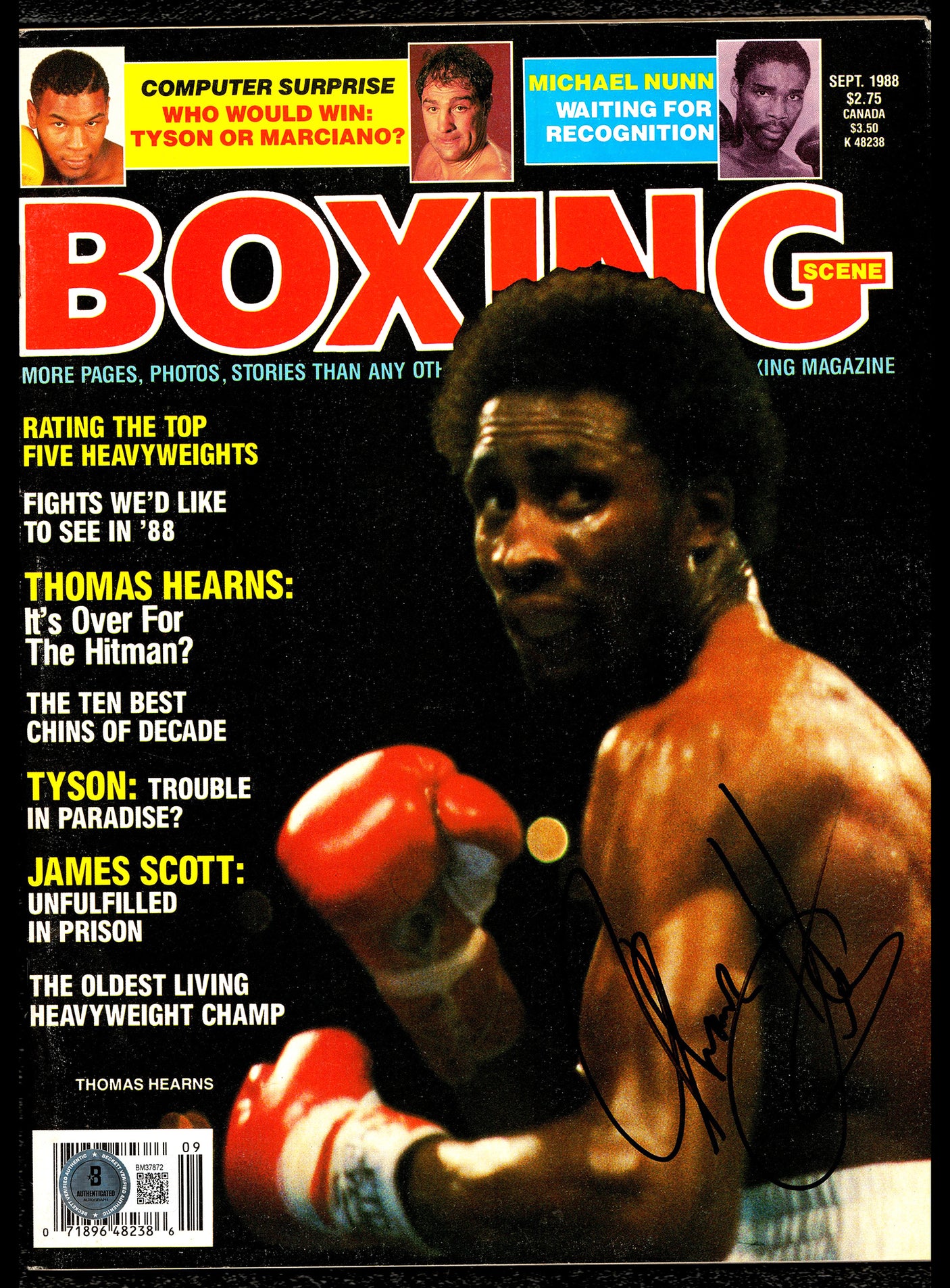 Thomas Hit Man Hearns Autographed Magazine Beckett BAS QR #BM37872