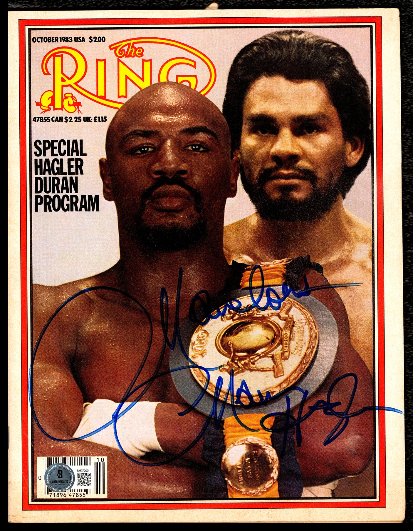 Marvelous Marvin Hagler Autographed Magazine Beckett BAS QR #BM37200