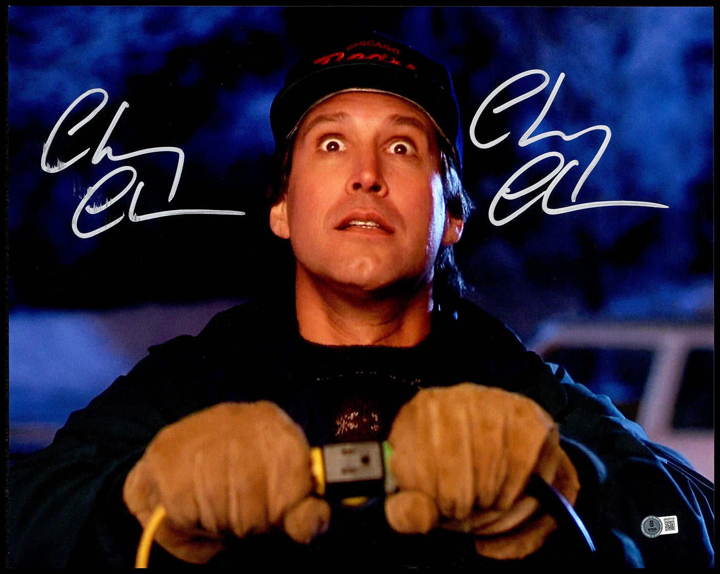Chevy Chase Autographed 16x20 Photo National Lampoon's Christmas Vacation (Signed Twice) (Smudged) Beckett BAS Witness #2W237115