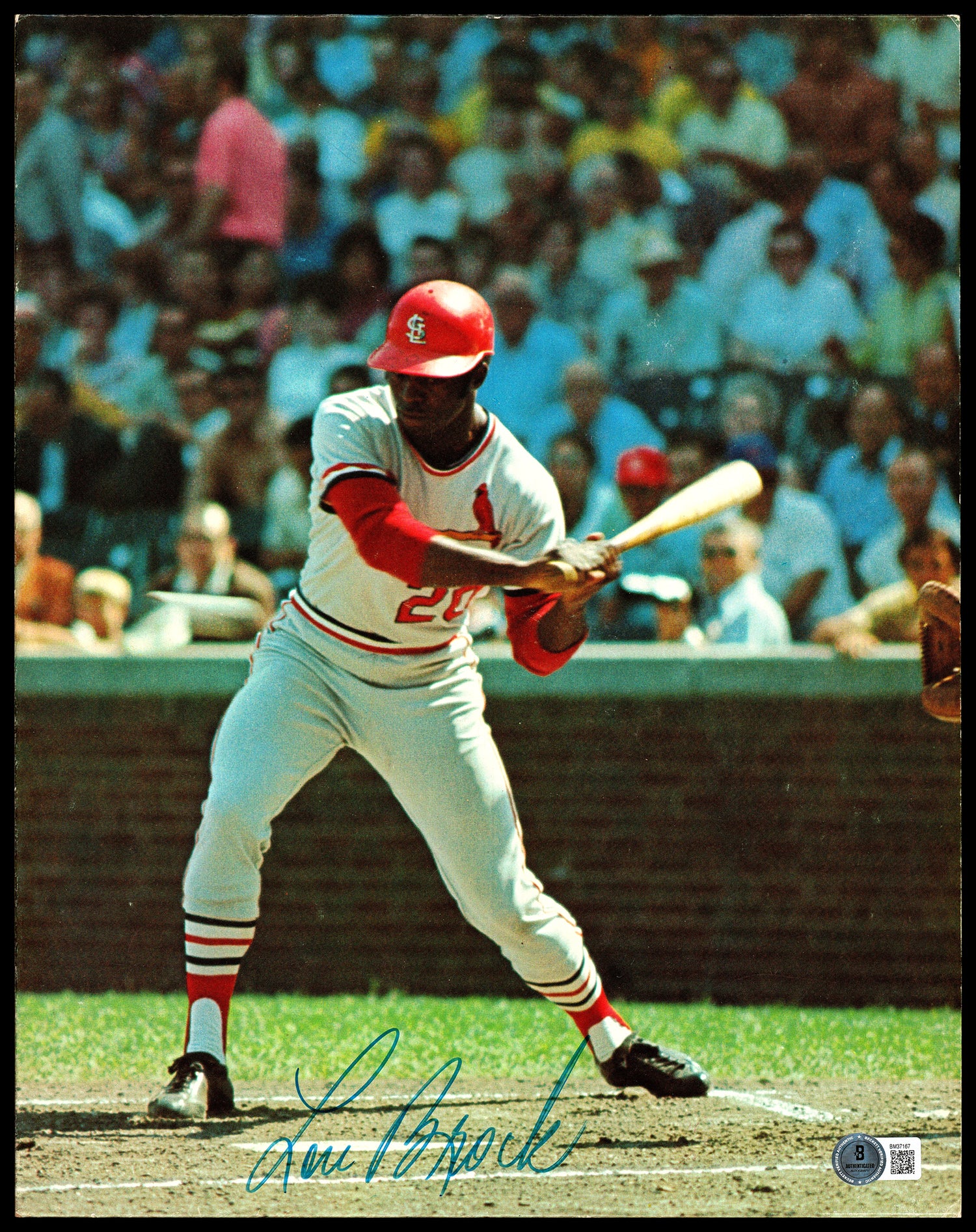 Lou Brock Autographed 11X14 Photo St. Louis Cardinals Thick Cardboard Beckett BAS QR #BM37167