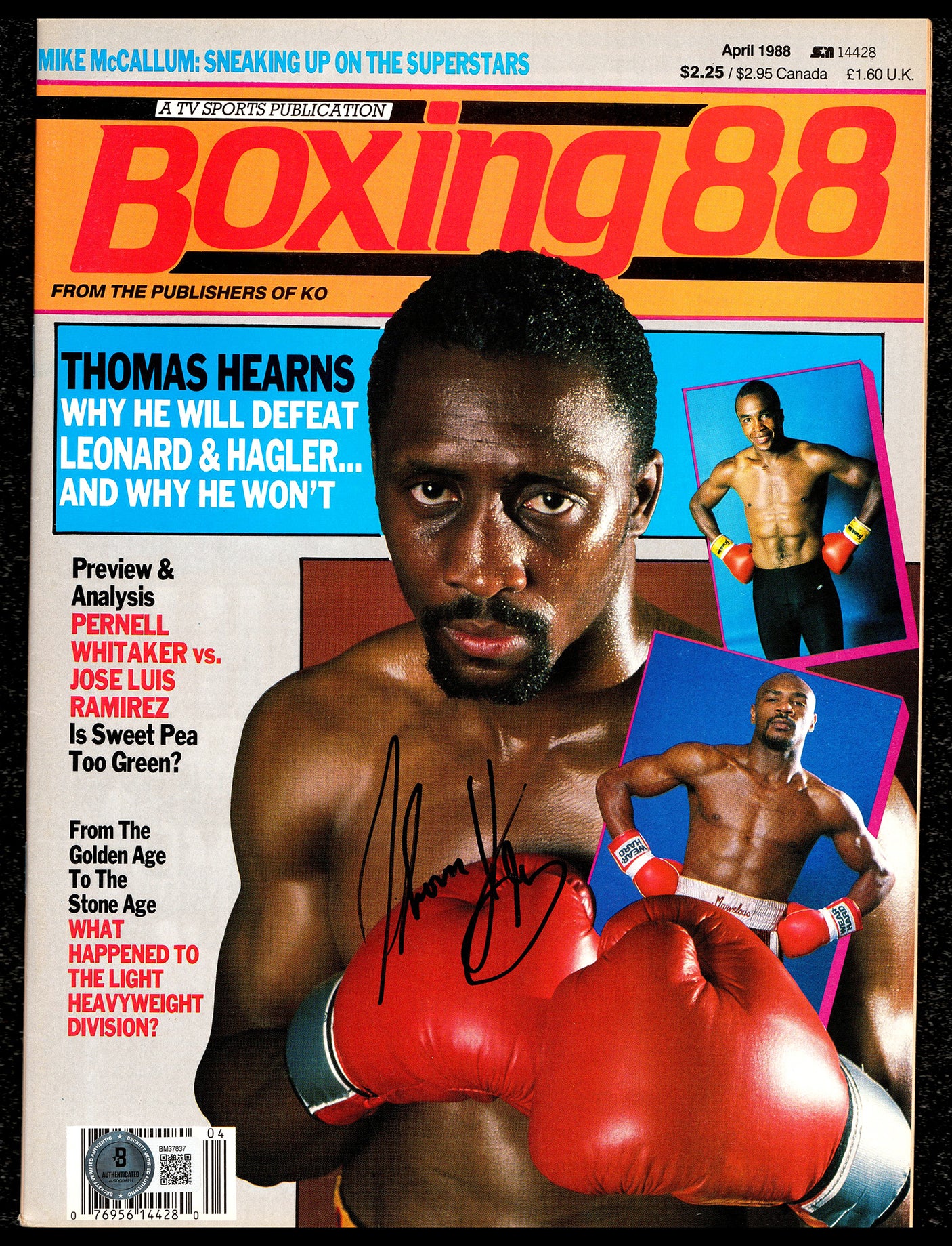 Thomas Hit Man Hearns Autographed Magazine Beckett BAS QR #BM37837