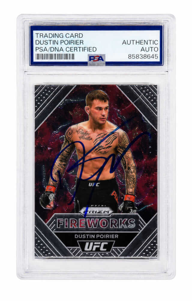 Dustin Poirier Signed 2021 Panini Prizm MMA Fireworks Trading Card #19 - (PSA Encapsulated)
