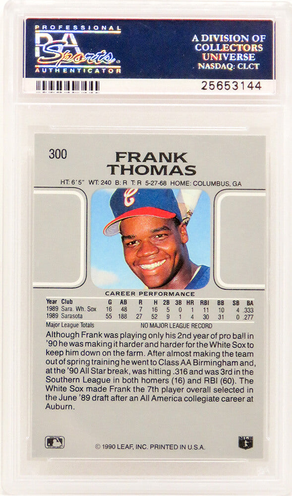 Frank Thomas (Chicago White Sox) 1990 Leaf Baseball #300 RC Rookie Card - PSA 10 GEM MINT (Silver Label)