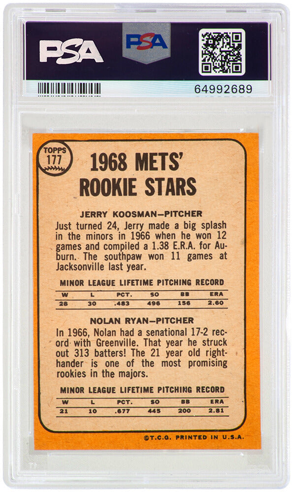 Nolan Ryan / Jerry Koosman (New York Mets) 1968 Topps Baseball #177 RC Rookie Card - (PSA 6 / Auto Grade 10)