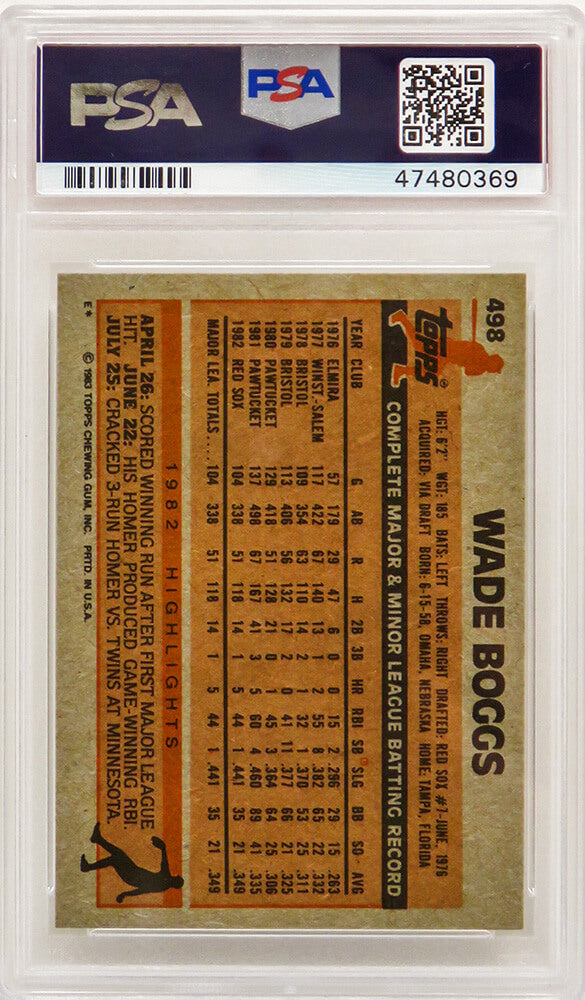 Wade Boggs (Boston Red Sox) 1983 Topps Baseball #498 RC Rookie Card - PSA 9 MINT