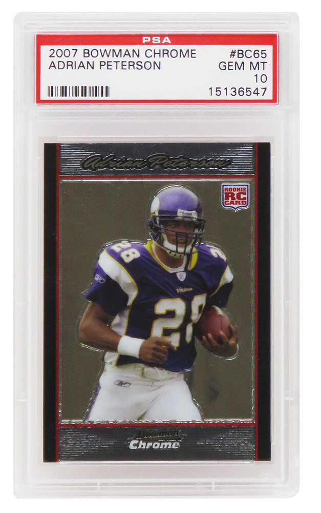 Adrian Peterson (Minnesota Vikings) 2007 Bowman Chrome #BC65 RC Rookie Card - PSA 10 GEM MINT
