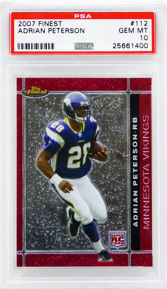 Adrian Peterson (Minnesota Vikings) 2007 Topps Finest Football #112 RC Rookie Card - PSA 10 GEM MINT (Silver Label)