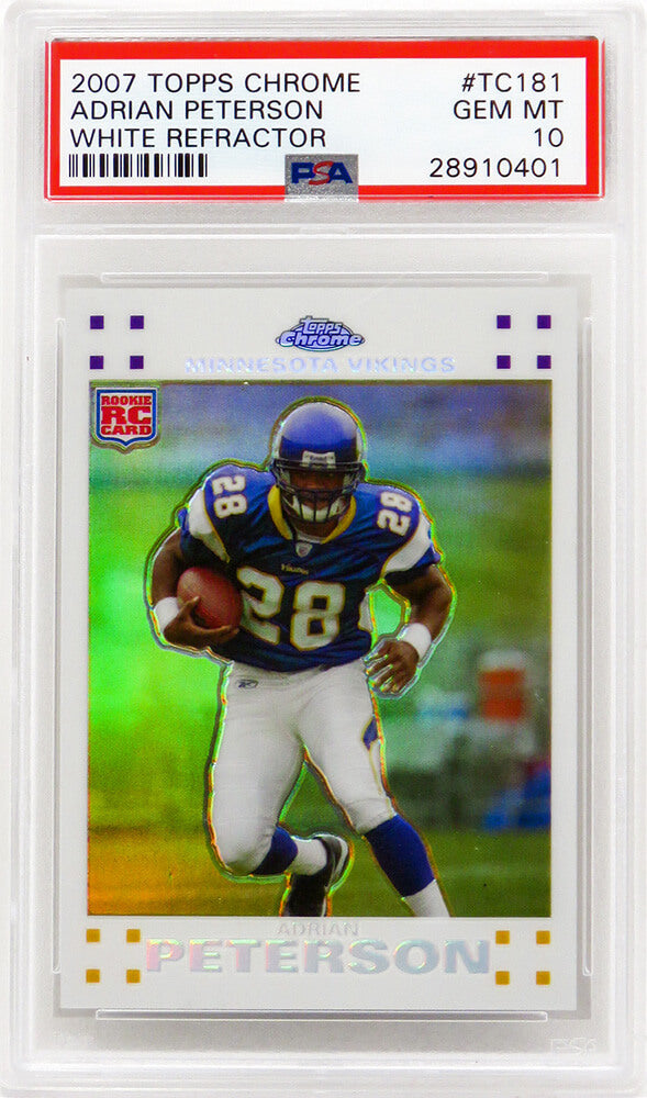Adrian Peterson (Minnesota Vikings) 2007 Topps Chrome White Refractor #TC181 RC Rookie Card - PSA 10 (#215/869)