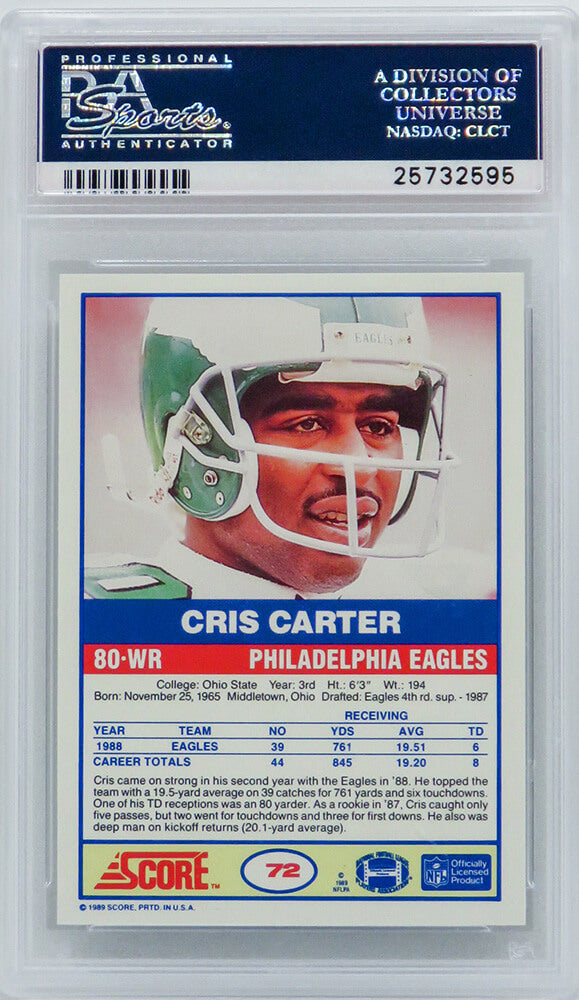 Cris Carter (Philadelphia Eagles) 1989 Score Football #72 RC Rookie Card - PSA 10 GEM MINT (Silver Label)
