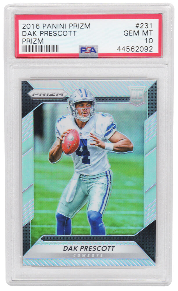 Dak Prescott (Dallas Cowboys) 2016 Panini Prizm Football #231 Prizm RC Rookie Card - PSA 10 GEM MINT (New Label)