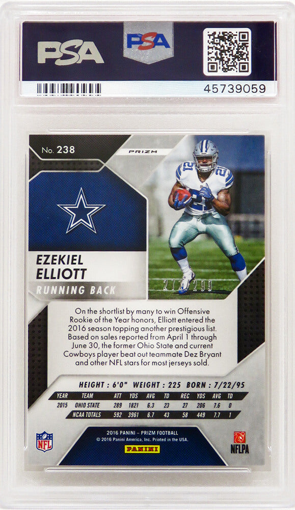 Ezekiel Elliott (Dallas Cowboys) 2016 Panini Prizm Football #238 Orange Prizm RC Rookie Card - PSA 10 GEM MINT