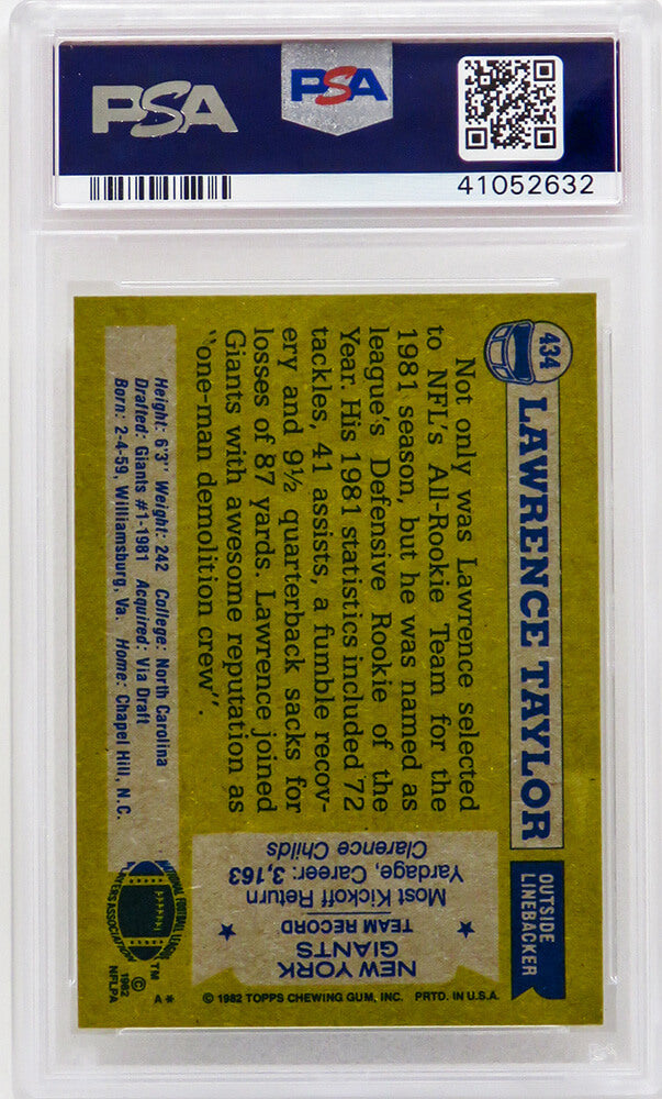 Lawrence Taylor (New York Giants) 1982 Topps Football #434 RC Rookie Card - PSA 9 MINT (A)
