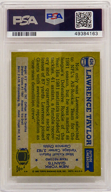 Lawrence Taylor (New York Giants) 1982 Topps Football #434 RC Rookie Card - PSA 9 MINT (F)