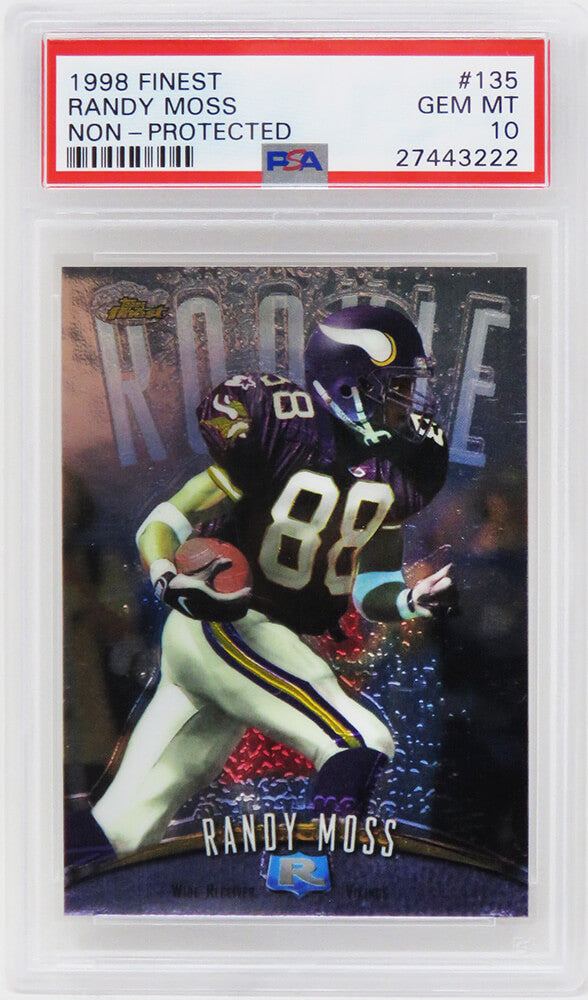 Randy Moss (Minnesota Vikings) 1998 Topps Finest Football #135 RC Rookie Card - PSA 10 (Non-Protected)
