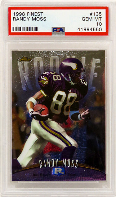 Randy Moss (Minnesota Vikings) 1998 Topps Finest Football #135 RC Rookie Card - PSA 10 GEM MINT (New Label)