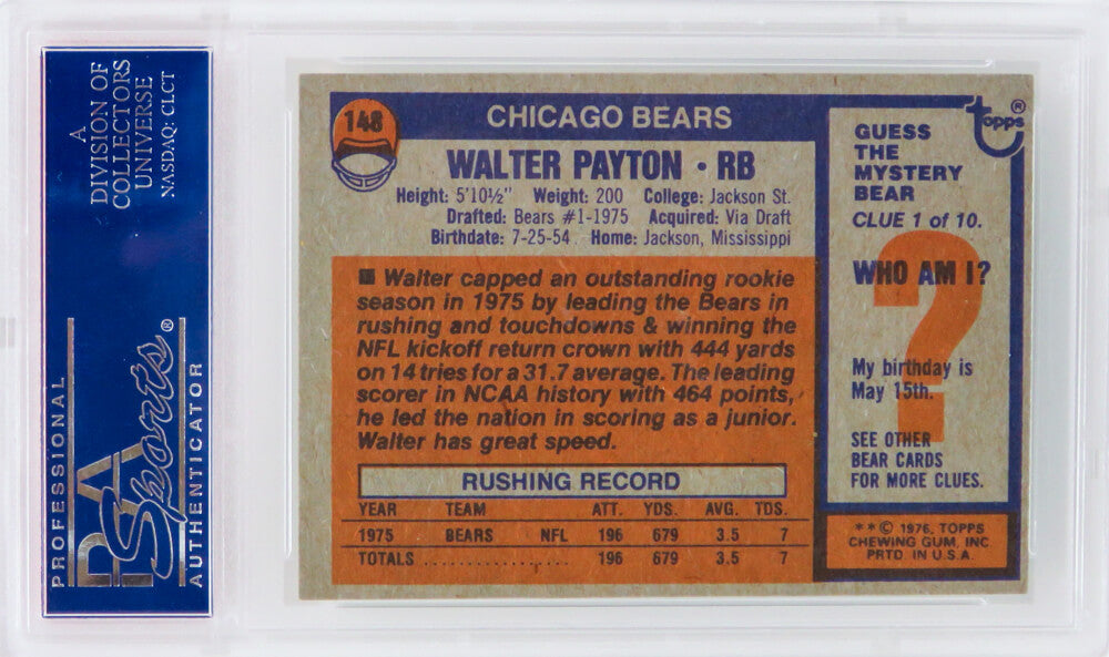 Walter Payton (Chicago Bears) 1976 Topps Football #148 RC Rookie Card - PSA 7 NM (A)