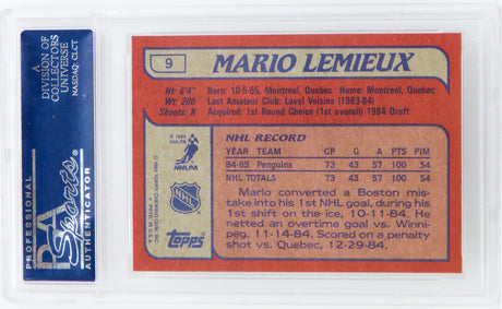 Mario Lemieux (Pittsburgh Penguins) 1985 Topps Hockey RC Rookie Card #9 - (PSA 9 MINT) (J)