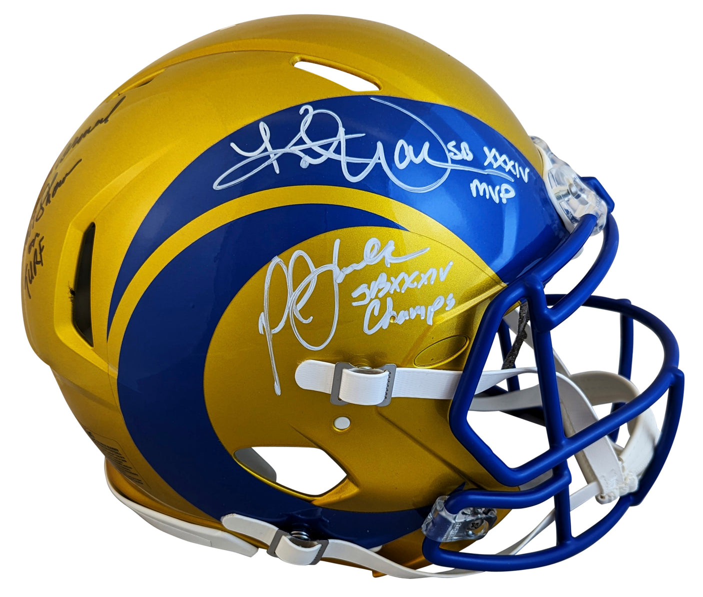 Rams (3) Warner, Faulk & Vermeil Signed Flash F/S Speed Proline Helmet BAS Wit