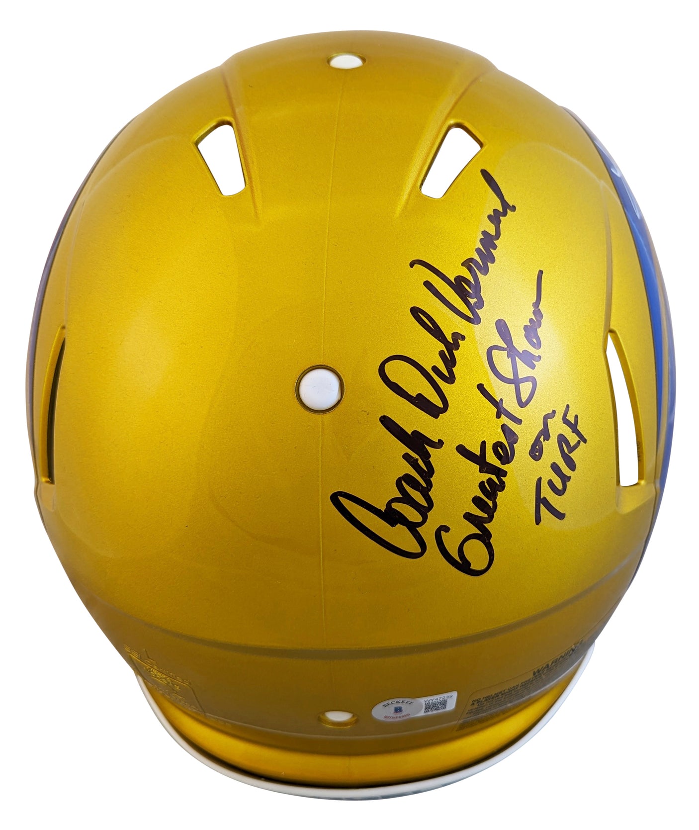 Rams (3) Warner, Faulk & Vermeil Signed Flash F/S Speed Proline Helmet BAS Wit