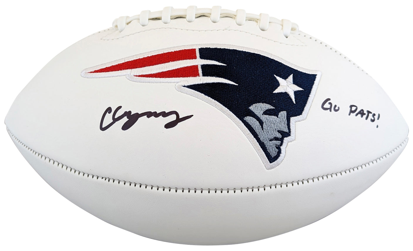 Patriots Christian Gonzalez Signed Rawlings White Panel Logo Football BAS Wit