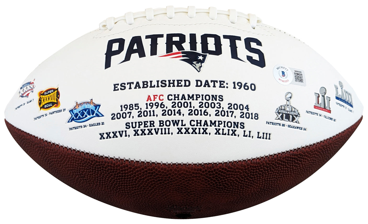Patriots Christian Gonzalez Signed Rawlings White Panel Logo Football BAS Wit