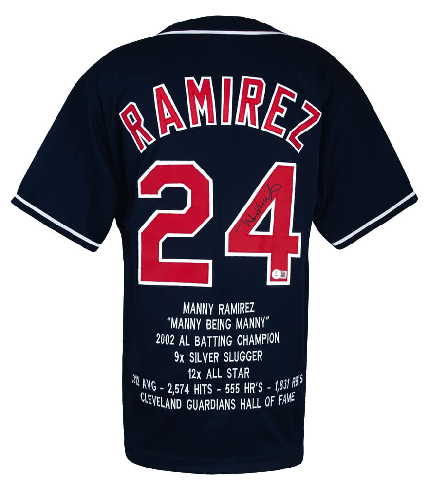 Manny Ramirez Signed Navy Custom Embroidered Stat Baseball Jersey - (Beckett)