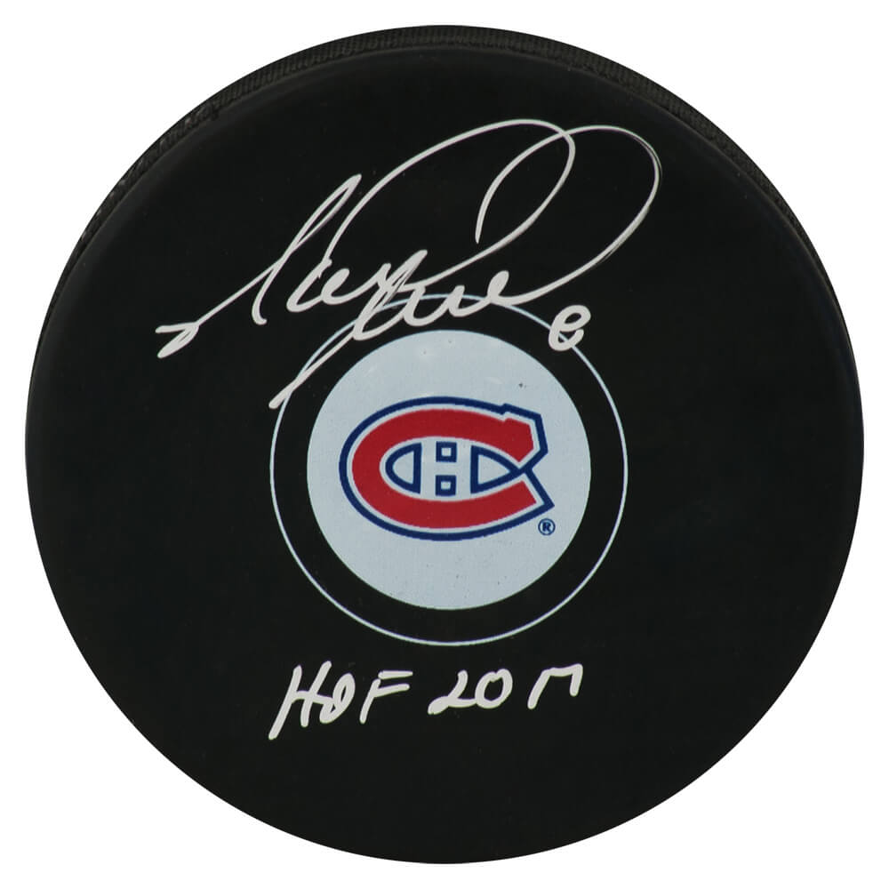 Mark Recchi Signed Montreal Canadiens Logo Hockey Puck w/HOF 2017