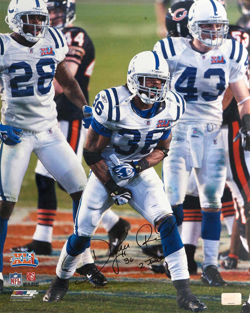 Dexter Reid Signed Indianapolis Colts Blue Jersey Action 16x20 Photo w/2-Time