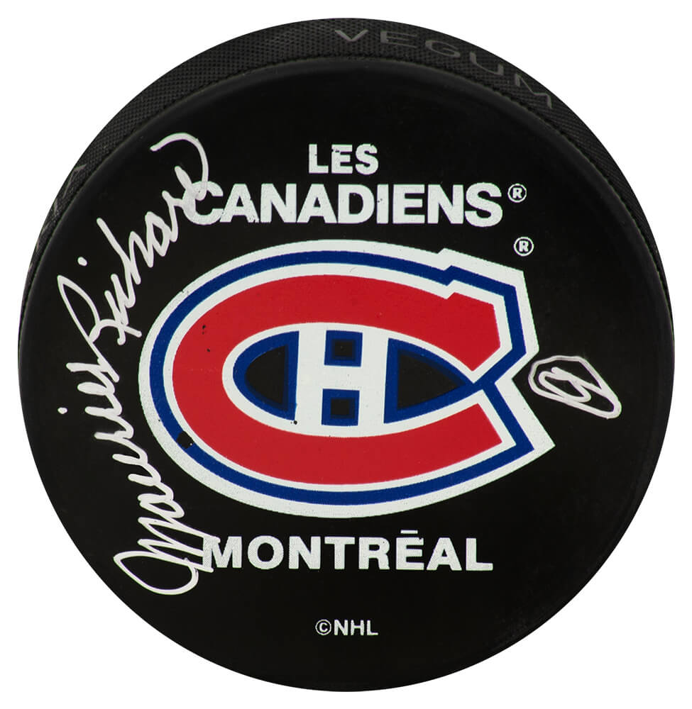 Maurice Richard Signed Montreal Canadiens (Les Canadiens) Hockey Puck - (Beckett)