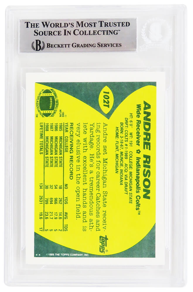 Andre Rison Signed Colts 1989 Topps Rookie Football Trading Card #102T - (Beckett Encapsulated)
