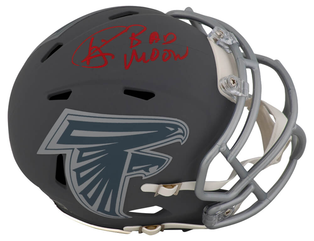 Andre Rison Signed Atlanta Falcons SLATE Riddell Speed Mini Helmet w/Bad Moon