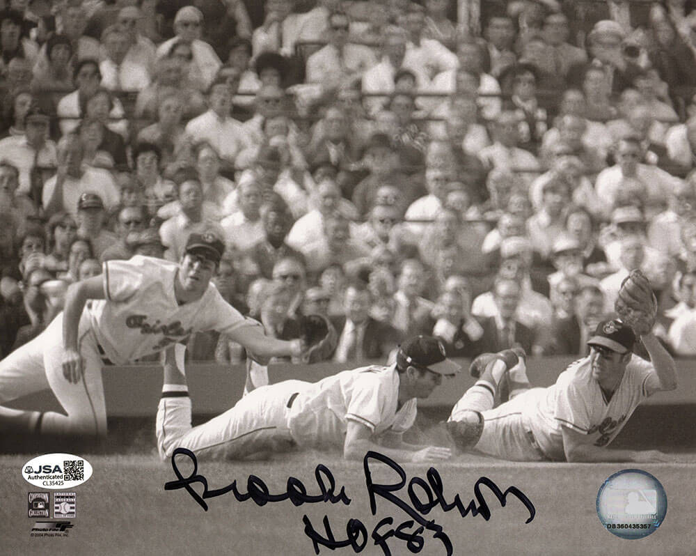 Brooks Robinson Signed Baltimore Orioles Triple Diving Image 8x10 Photo w/HOF'83 - (JSA)