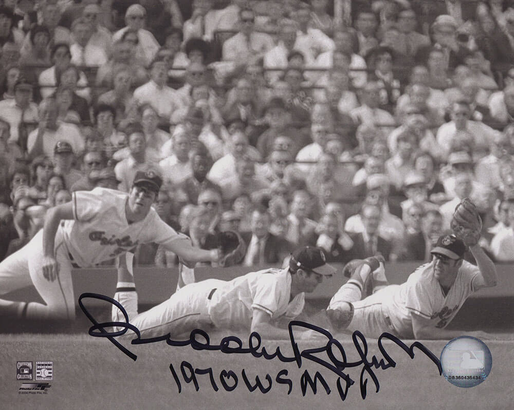 Brooks Robinson Signed Baltimore Orioles B&W Multi Image Diving 8x10 Photo w/1970 WS MVP