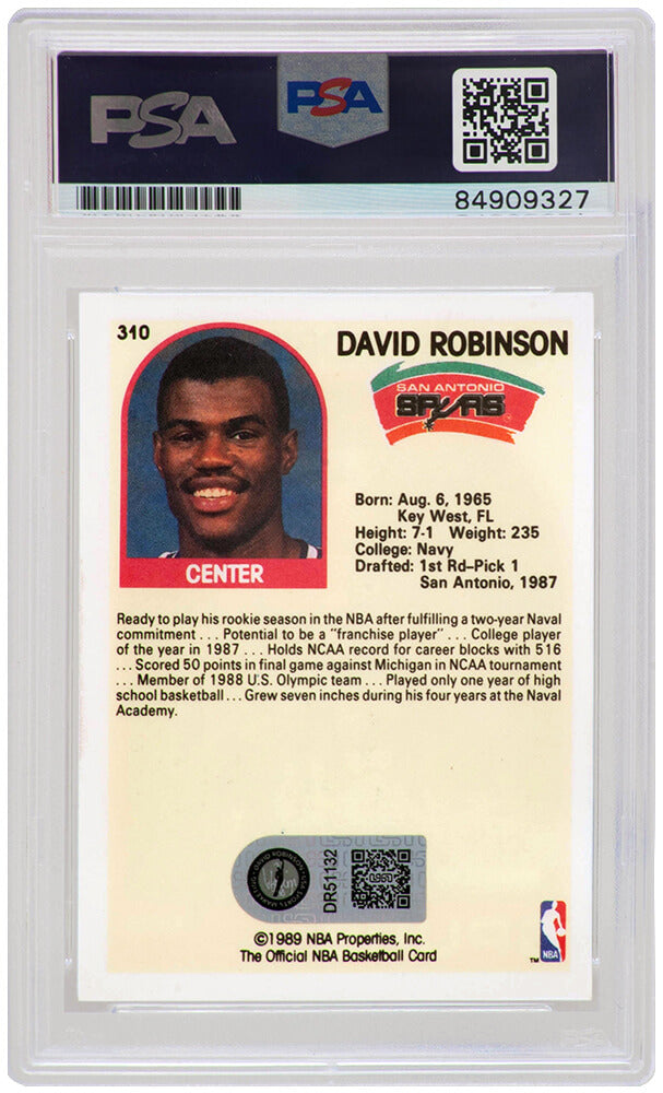 David Robinson Signed San Antonio Spurs 1989-90 NBA Hoops Basketball Rookie Card #310 - (PSA - Auto Grade 10)