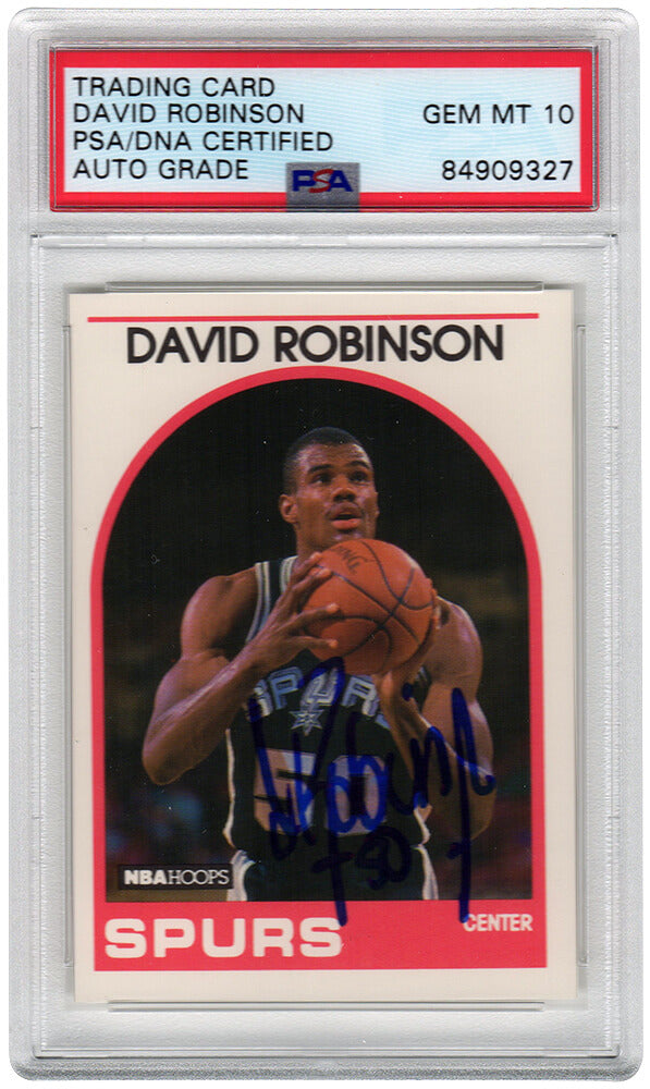 David Robinson Signed San Antonio Spurs 1989-90 NBA Hoops Basketball Rookie Card #310 - (PSA - Auto Grade 10)