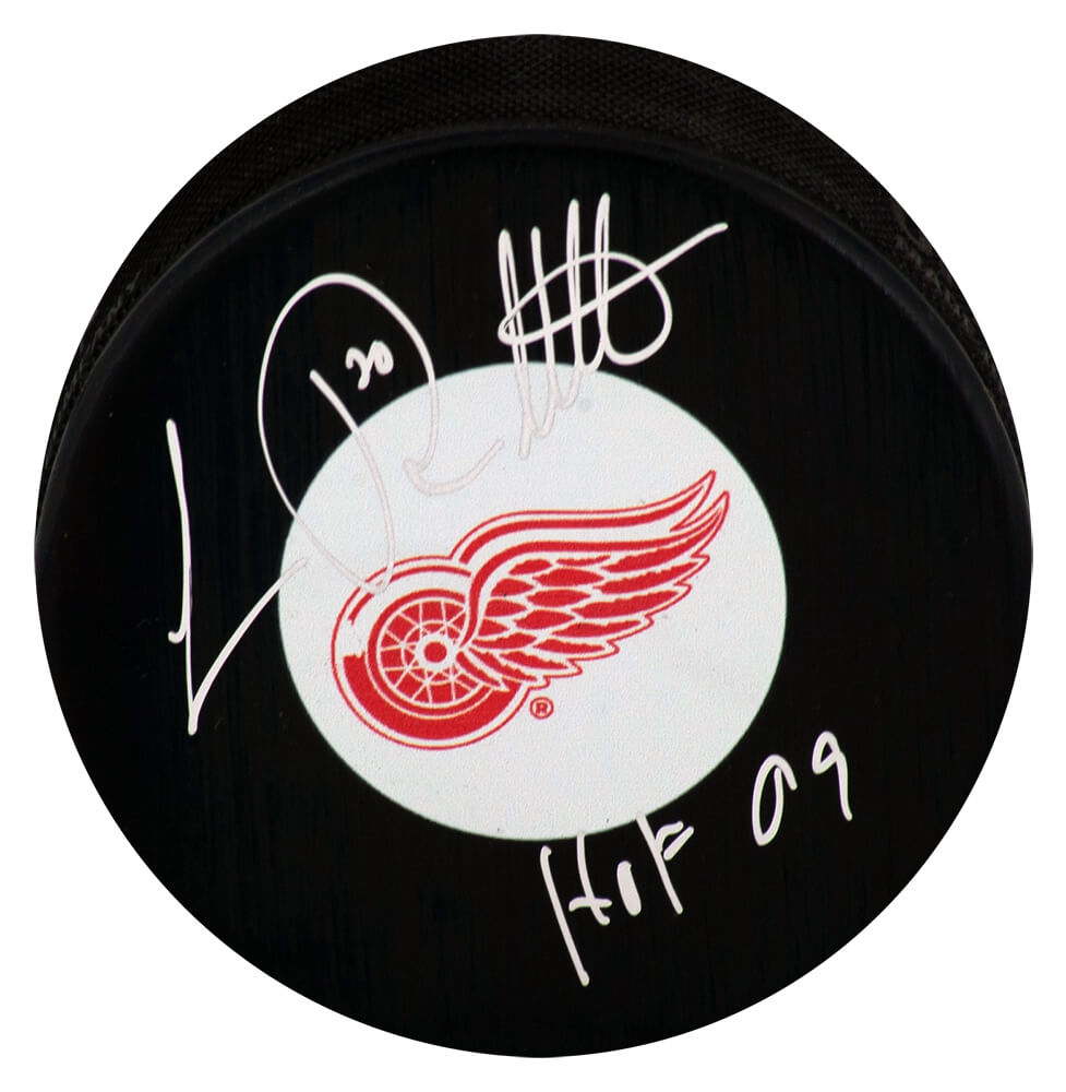 Luc Robitaille Signed Detroit Red Wings Medium Logo Hockey Puck w/HOF'09