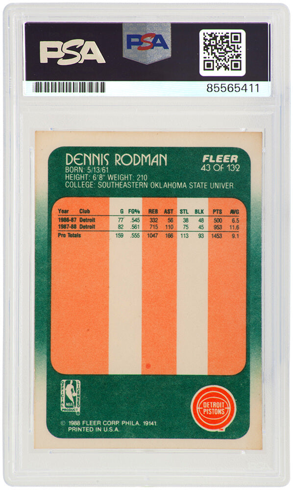 Dennis Rodman Signed Detroit Pistons 1988 Fleer Rookie Basketball Card #43 - (PSA/DNA Encapsulated)
