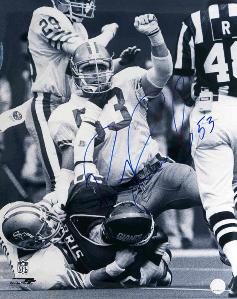 Bill Romanowski Signed San Francisco 49ers B&W Action 16x20 Photo