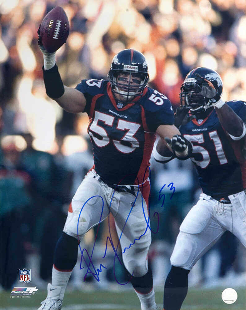 Bill Romanowski Signed Denver Broncos Holding Football 16x20 Photo