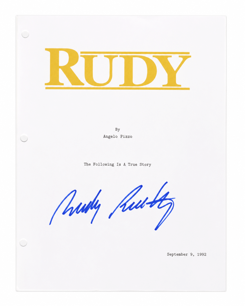 Rudy Ruettiger Signed Rudy Movie Script Cover Page