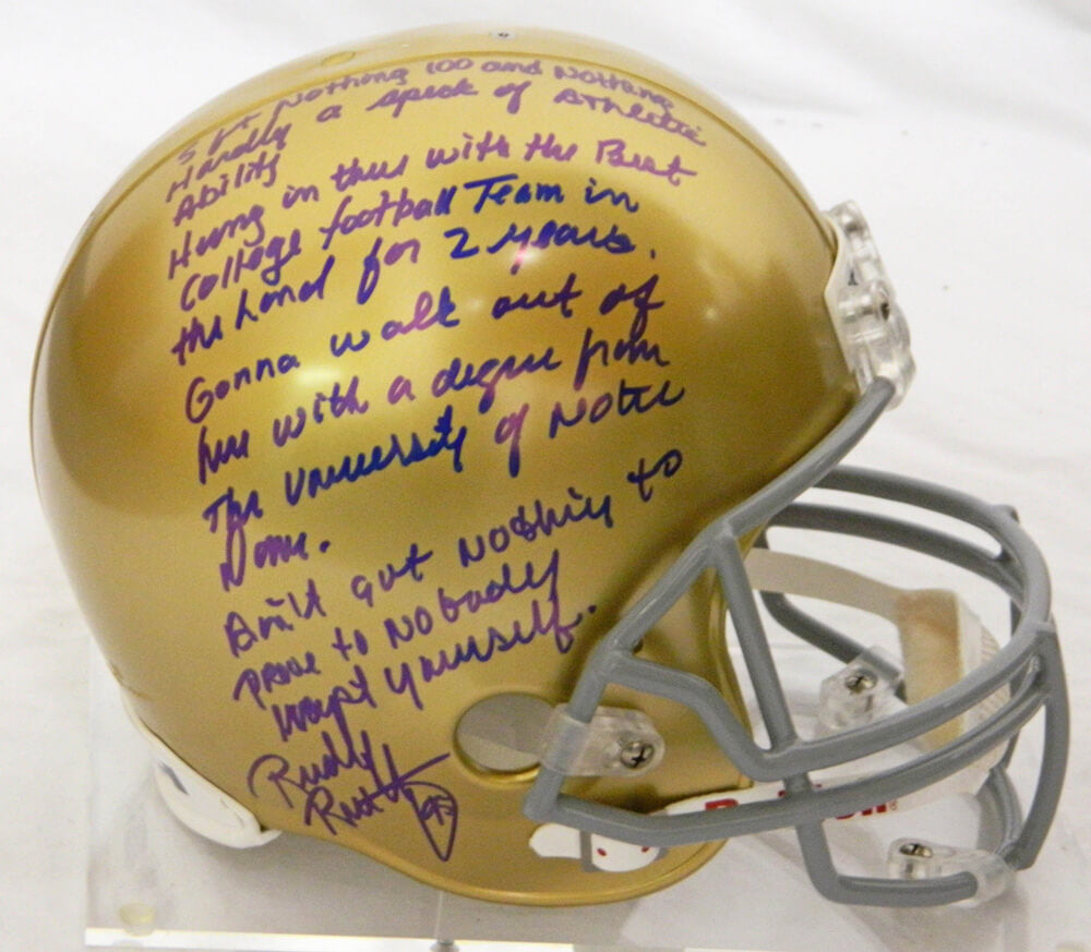 Rudy Ruettiger Signed Notre Dame Riddell F/S Replica Helmet w/Five Foot Nothing..(Full Quote)